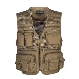 Unloading Men's Vest Tactical Webbed Gear Coat Summer Pographer Waistcoat Tool Many Pocket Mesh Work Sleeveless Jacket Male 210925