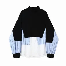 Men's Hoodies & Sweatshirts Sweatshirt Male Turtlenneck Splice Stripe Shirt Pullover Harajuku Streetwear Youth Fashion Hoodie Tops Menswear