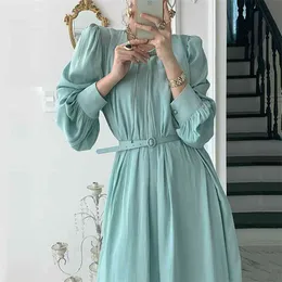 Vetement Femme Korean Vintage Long Dress Woman High Waist Vestido Sleeve Spring Fall Elegant Party Robe Sukienka 210514