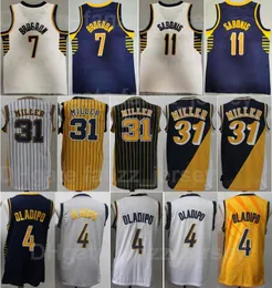 Mężczyźni Koszykówka Domantas Sabonis Jersey 11 Malcolm Brogdon 7 Victor Oladipo 4 Reggie Miller 31 Retro Navy Blue White Yellow Grey Vintage Oddychająca najwyższej jakości