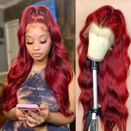 Mode röd/blond/svart body Wave peruker Människohår 150 % förplockat med babyhår syntetisk spets främre peruk