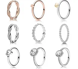 Designer Smycken 925 Silver Wedding Ring Bead Pit Pandora Rose Gold Ring Classic Bead Love Heart Blue Zirconia Diamonds European Style Rings Födelsedag Ladies Present