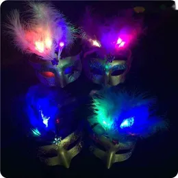 Halloween-masker lichtgevende veer fluwelen kerstfeest kostuum bal maskers vakantie levert rekwisieten
