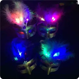 Halloween Mask Lysous Feather Velvet Julparty Kostymkula Masker Semesterleveranser Props