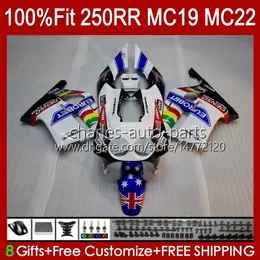 Spritzgusskörper für HONDA CBR250RR 88 89 CBR 250RR 250 RR CC 250R 1988-1989 112HC.48 CBR250 RR CC 1988 1989 CBR 250CC MC19 88-89 OEM Vollverkleidungssatz weiß glänzend