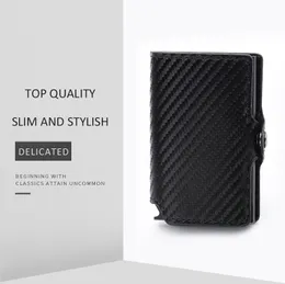 Men Rfid Blocking Carbon Fibe Slim Automatic Pasjes Houder Wallets