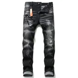 Jeans da uomo Jeans jean hop pantaloni da strada Decorazione con catena con cerniera strappato Strappi Stretch Nero Moda aderente Lavato Moto Pantaloni con pannelli in denim Christmassss