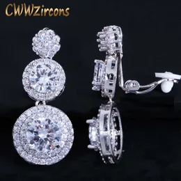 Clip on Ear Round Drop Cubic Zirconia Non Pierced Earrings Fashion Wedding Jewelry Womens Accessories CZ427 210714