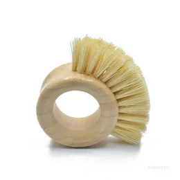 Punho de madeira escova de limpeza criativo anel oval sisal escovas de lavar louça natural bambu casa de cozinha de bambu suprimentos zc237