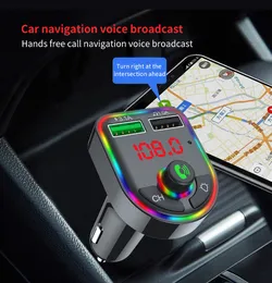 Bluetooth 5.0 FM الارسال سيارة مزدوجة USB شاحن الهاتف السريع مشغل MP3 مع LED ضوء لاسلكي يدوي كيت محول