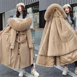 Women Winter Jacket Hooded X-Long Thick Faux Fur Padded Parkas Woman Distachable Plus Size Coat kurtka puchowa damska z futrem 211206