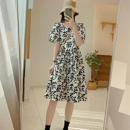 Vestidos casuais 2021 Spring Gentle Wind Long French Retro Stemmed Orange Black Bubble Sleeve Dress Summer Summer do Summer