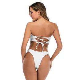 Damen-Bademode-Set, trägerlos, Bikini, Unterwäsche, Badezubehör, hohe Taille, sexy Split, Outdoor-Zubehör, einfarbiger Badeanzug 2021