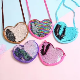 Kids Sequins Bag Heart Shoulder Bags DIY Funny Messenger Bag Zipper Small Coin Purse Cartoon Children Handbags 7 Designs