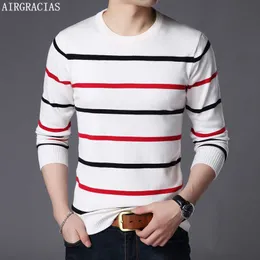 AIRGRACIAS Pullover Men Brand Clothing 2019 Autumn New Wool Slim fit Sweater Men Casual Striped Pull Jumper Men pull homme Y0907