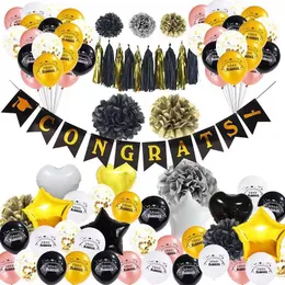 Latex ballonger pompoms banner kit konfetti ballong bollar set för examen säsong födelsedagsfest dekorationer klassrum scen dekor