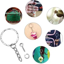BX0C 150 Sets Key Ring with Chain and Open Jump Split Round Keychain for Craft Making G1019