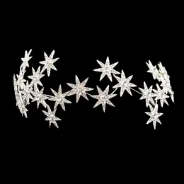 Luksusowy musujący Bridal Crown Headband Tiaras Srebrny Kolor Kryształowy Gwiazdy Korony Wedding Włosów Biżuteria Akcesoria Kobiety Headpiece