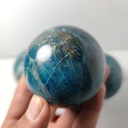 60mm Natural Blue Apatite Sphere Crystal Stone Quartz Globe Ball Rock Mineral Present Trä Base Reiki Healing Heminredning