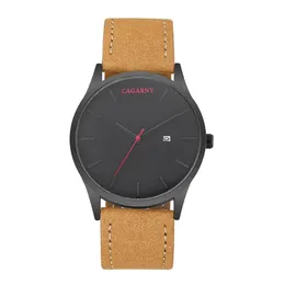 Waterproof Brand Cagarny Date Mens Watch Fashion Business Leather Strap Quartz Watches Luxury Japanese Movement Male Bell Relog