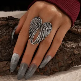 Vintage silver färg ängel vingar metallband ringar kvinnor punk geometriska legering gemensamma midi ring gotiska smycken