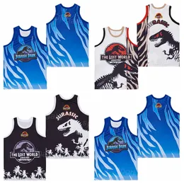 Herren-Basketballtrikot aus dem Film „The Lost World“ von Jurassic Park, TV-Serie, HipHop, Blau, Schwarz, Weiß, Teamfarbe, atmungsaktiv, Hip-Hop-Sport, komplett genäht, Uniform, hohe Qualität