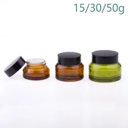 15g 30g 50g brungrön tom glasburkflaska med svarta lock kosmetiska behållare hudvård ögonkräm burkar potten påfyllningsflaskor sn5451