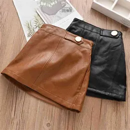 Girls Skirts Brand Children's Clothing Kids Pleated Skirt For 3-9Y Casual Solid Leather Baby Girl 210528