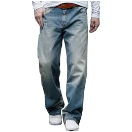 Mäns byxor bredbenet lösa jeans överdimensionerade vår och höst hip-hop skridskoåkning blå