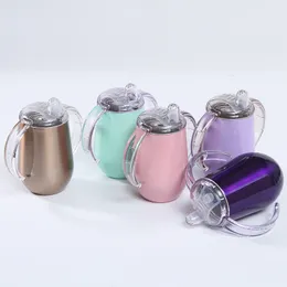 Sippy Mugs 10oz哺乳瓶ステンレス鋼タンブラーハンドル真空断熱漏れ防止トラベルカップの子供用水ボトル