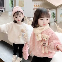 Autumn Winter Children Sweater Coat Pullover Warm Toddler Baby Girls Clothes Sweatshirt Thicken Fleece Tops lovely Bear Pullover 211023