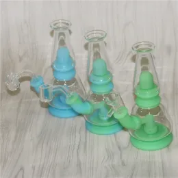 Glowing in the dark shisha hookah portable beaker bongs Water Pipe Colorful Silicone Bong smoking dab rigs