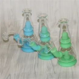 Glowing in the dark shisha hookah portable beaker bongs Water Pipe Colorful Silicone Bong smoking dab rigs