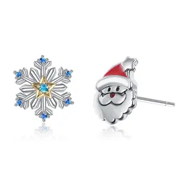 Stud Silver Color Babbo Natale Orecchini a fiocchi di neve per donne Creativit￠ Design Blue Zircon Fashion Gioielli Regali di Natale
