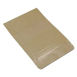 30st 18x26cm Klart fönster Matte Stå upp Kraft Paper Zipper Packing Pack Bags för torkad frukter Blomma Tear Notch Reusable Food Pack