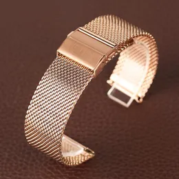 Titta på band Rose Gold 18 20 22mm Band Mesh rostfritt stålband vik över låsade armbandsur ersättningsarmband Cinturino Orolo309T