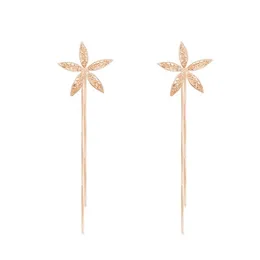 Korea spring and summer five-leaf flower tassel dangle earring temperament exquisite elegant Trend Fashion Stud Earrings