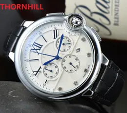 Män Full Functional Watch 42mm Stopwatch Time Clock Big Man Luxury Quartz Classic Leather Strap Reloj de Lujo Sapphire Vattentät Julklapp Armbandsur