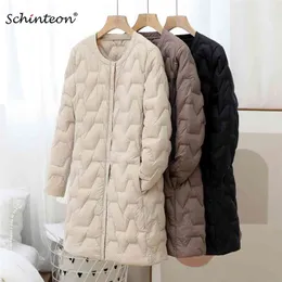 Schinteon Kvinnor Ultra Light Down Jacket Casual Long Coat Tunna Inre Bottom Garment Spring Höst Outwear 210923