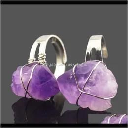 Quartz Stone Siercolor Wire Wrap Women Rings нерегулярные натуральные скальные кристалл.