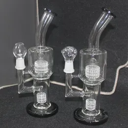 Vintage 8inch MOB Recycler Glass Bong Water Smoking Hookah pipe black color Matrix perc Bubbler Heady Oil Dab Rigs can put customer logo