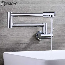 Single Lever Rotate Folding Spout Bathroom Kitchen Faucet Wall Mount Cold Water Sink Tap Chrome/Black/Brushed Nickel/Golden 211108