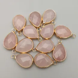 Fashion Natural Rose Crystal Stone Pendant Charms Water Drop Quartz för halsband Connector Smycken