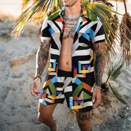 Träningsoveraller för män Herrmode Hawaiianskt Herrtrycksset Kortärmad sommar Casual Blommig skjorta Strand Tvådelad kostym 2021 set 5X