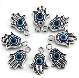 Antik silverguld Fatima Symbol Charms Hamsa Hand 13x20mm med Blå Hamsa Evil Eye Pendant för DIY Halsband Armband Smycken Göra grossist