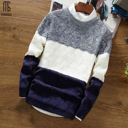 Casual Long Sleeve Autumn Winter Sweater Men Korean Style Slim Knitted Blue Pullover Jumper Male Christmas 210812