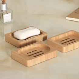 Eco-Friendly Wooden Soap Dishes Drainable Solid Wood Rectangle Soaps Box Portable Storage Bamboo Tray Non slip Bathroom Supplies BH5084 WLY