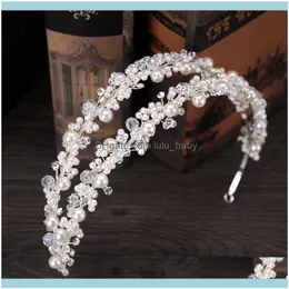 Jewelryluxury Pearl Crystal Bridal Tiaras Wedding Crown Crystal-Man-Manade Diadem dla biżuterii Bride Opaska Aessories Wail Wear Dorad 2021