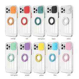 Transparent Kickstand Phone Case dla iPhone 13 11 12 Pro Max XR XS X Kolorowe Suwak Obiektyw Ochrona Ochrona telefonu Powłoka Wstrząsofoodporna Ochronna Anti-Fall Ochronna