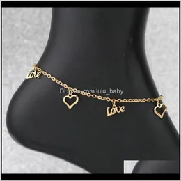 Anklets Jewelry Drop Delivery 2021 Hollow Peach Heart Love 펜던트 스틸 골드 플랜트 Anklet 여성 선물 보석 1 QWBIW